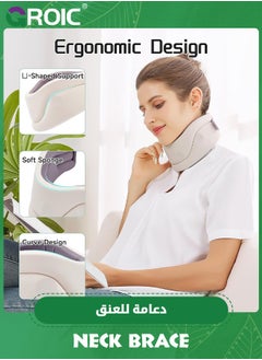 GROIC دعامة الرقبة لألم الرقبة ودعم النساء، طوق عنق الرحم للرجال، لفافة عنق الرحم للوضعية، دعم العمود الفقري للنوم والعمود الفقري، دعامة رقبة ناعمة لضغط العمود الفقري للعصب المقروص (متوسط (14-17 بوصة)  - Image 3