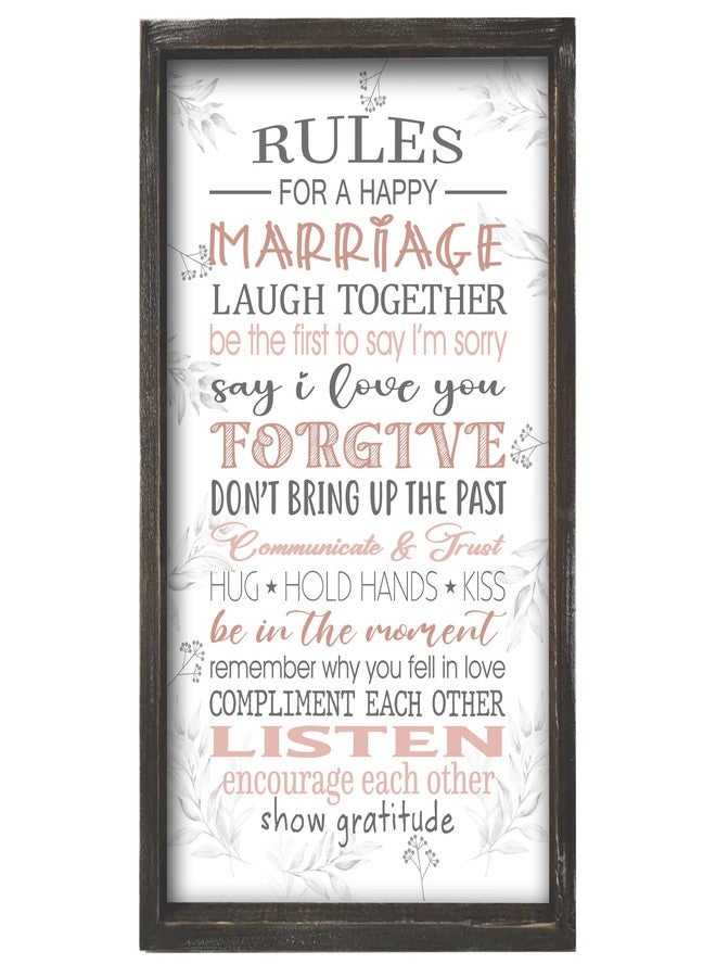 EXQUIDECA Rules for A Happy Marriage Framed Wall Plaque in Solid Wood Material 16x9.5 Inches Vertical - Bridal Shower Gift for Couples Wife Husband - Affirmation Motivational Inspiring Home Decor Newlywed - Image 1