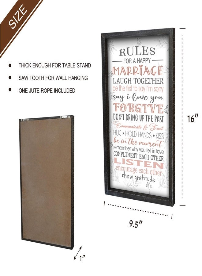 EXQUIDECA Rules for A Happy Marriage Framed Wall Plaque in Solid Wood Material 16x9.5 Inches Vertical - Bridal Shower Gift for Couples Wife Husband - Affirmation Motivational Inspiring Home Decor Newlywed - Image 4