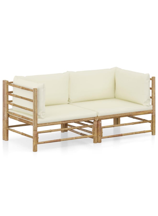 vidaxl 2 Piece Garden Lounge Set with Cream White Cushions Bamboo 3058201 - Image 2