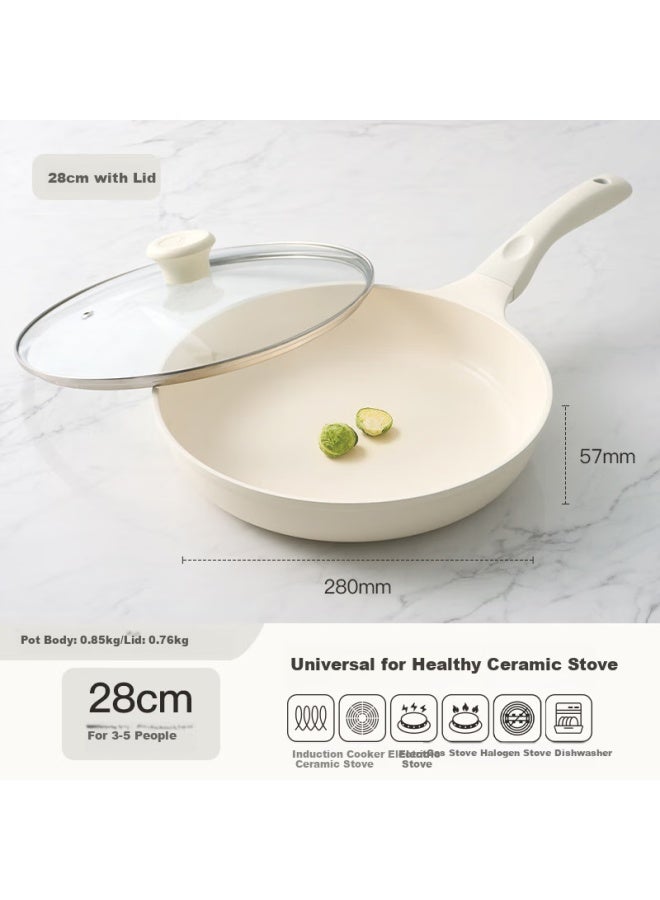 Red Kitchen Titanium Ceramic Non-Stick Pan, Zero Fluorine, No Coating, Frying Pan For Pancakes, Eggs, Steak, Suitable For Induction Cooker, 28Cm