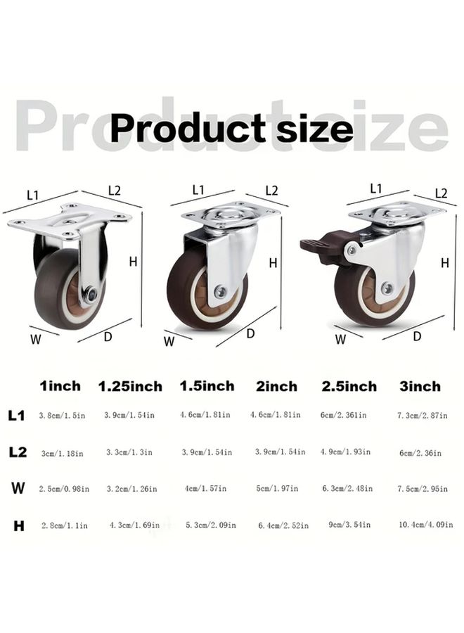 4Pcs Swivel Caster Wheels 2.5cm Durable TPR Rubber Flat Bottom Smooth Rolling for Furniture - Image 2