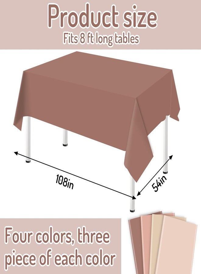 Whaline 12Pcs Boho Brown Plastic Tablecloth Rectangle Table Cover 4 Brown Colors Waterproof Table Cloth for Party Decoration Supplies, 54 x 108 Inch - Image 2