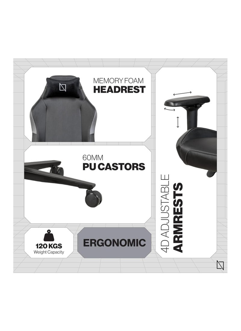 NAVODESK Navodesk APEX CORE Ergonomic Gaming Chair with Lumbar and Memory Foam Headrest Pillow Computer Gaming Chair with Armrest Cloud Leather GREY  - Image 3