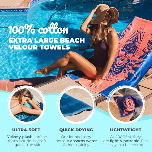 Nova Blue Lobster Beach Towel (34 X 63) - Solid Color Beach Towel Made from 100% Cotton – Coral Stripe Large Beach Towels with Tropical Design – Extra Large, XL Beach Blanket - Image 2