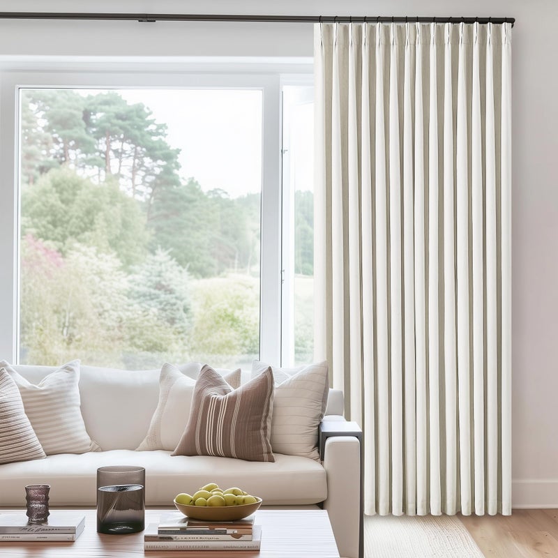 TWODRAPES Natural Linen Pinch Pleated Linen Blackout 92 Inch Curtains 2 Panels for Living Room Bedroom Thermal Insulated 100% Black Out Linen Drapes with Liner Room Darkening Cream Ivory Window Curtains 40x92 - Image 1