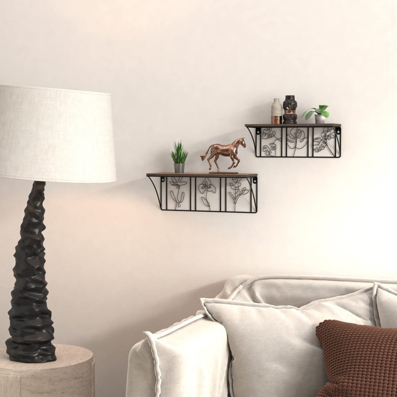 QUTREY Plant Wall Art Floating Shelves Set of 2, Minimalist Metal Abstract Decor Rustic Wooden Shelf for Living Room, Bedroom, Bathroom - Image 4