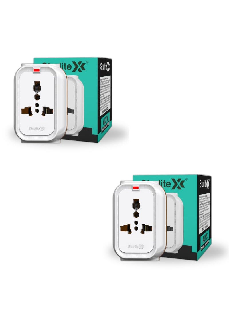 Sturlite Sturlite Alyx 3 Pin Plug Universal AC Travel Adapter ABS Strong Body Socket Pack of 2  - Image 1