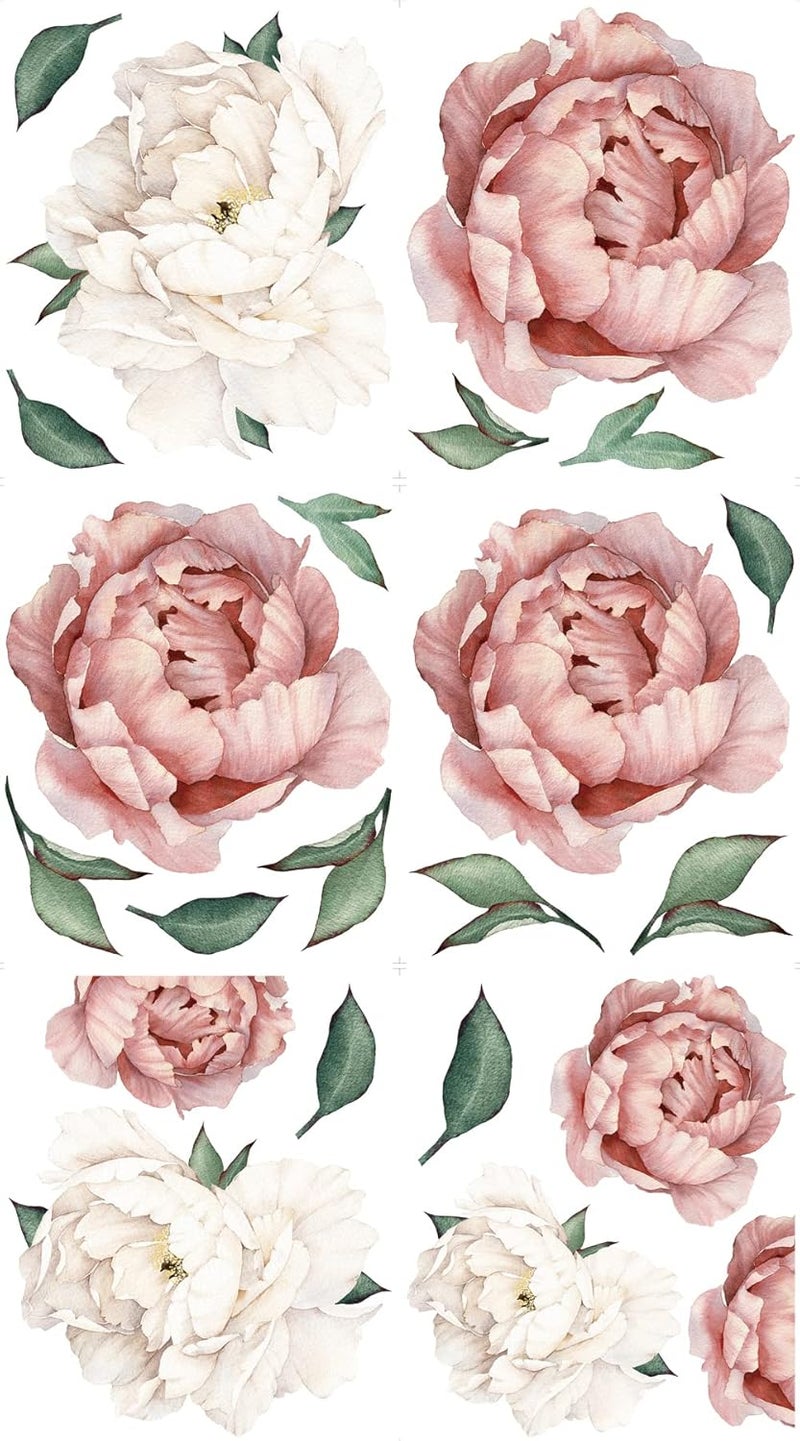 Wonder Space Jumbo Peony Watercolor Wall Decals Large Size Peonies Flowers Leaves Room Wall Stickers Scandinavian Design BeigeWhite Matte Opaque Version - Image 5