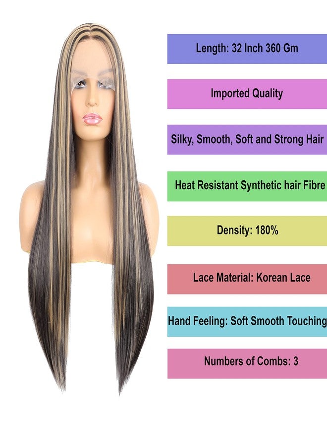 Rapidsflow® Front Lace Women Wigs Natural Hair For Full Head/Front lace Hair Wigs For Women 32 inch (Straight Golden Highlights) - Image 4