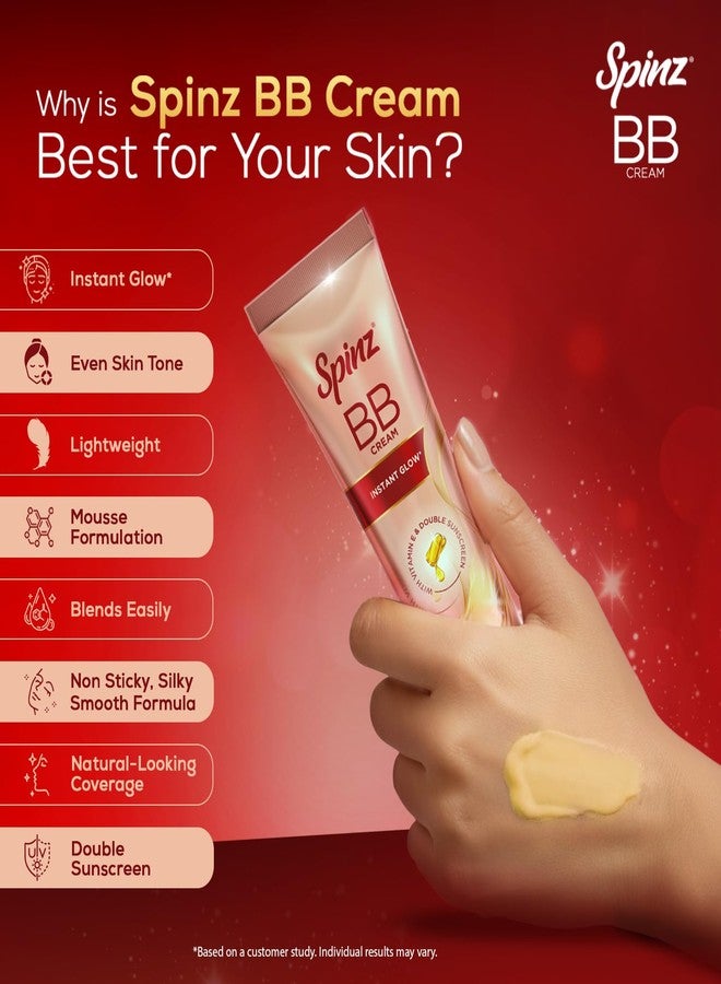 Spinz BB Cream | Instant Glow, Even Skin Tone & Natural Coverage | Lightweight, Non-Sticky Mousse Formula | With Vitamin E and Double Sunscreen Protection (29g) Pack of 2 - Image 4