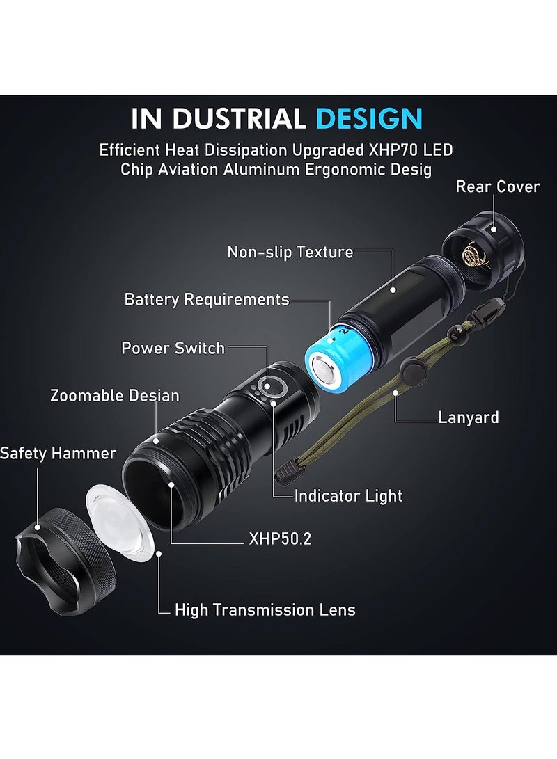 مصباح LED قابل للشحن، 10000 لومن عالي السطوع، 5 وضعيات قابلة للتكبير، مقاوم للماء للتخييم والأنشطة الخارجية والطوارئ - Image 3