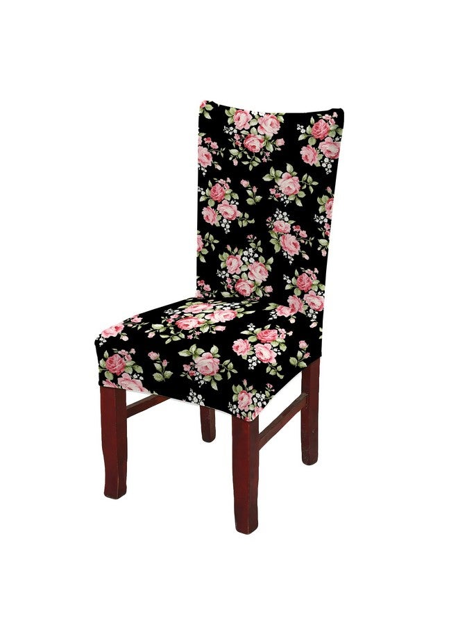 BRIDA® Stretchable Floral Printed Dining Chair Covers Elastic Chair Seat Case Protector, Slipcovers (4 Chair Cover, Black Pink), Polycotton Spandex - Image 4