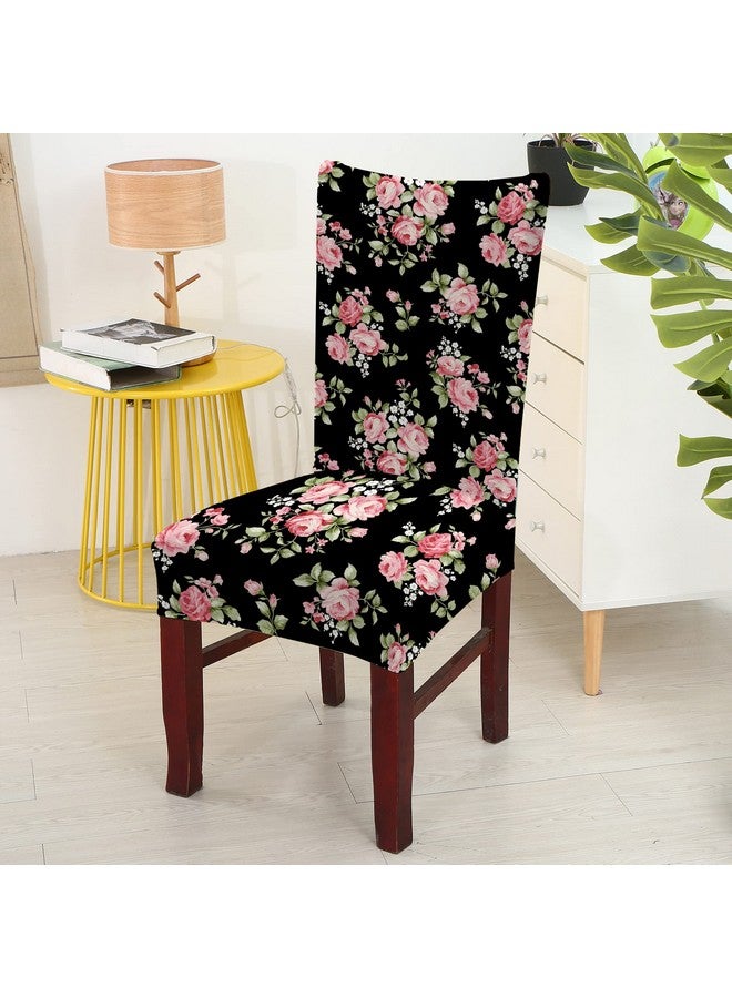 BRIDA® Stretchable Floral Printed Dining Chair Covers Elastic Chair Seat Case Protector, Slipcovers (4 Chair Cover, Black Pink), Polycotton Spandex - Image 3