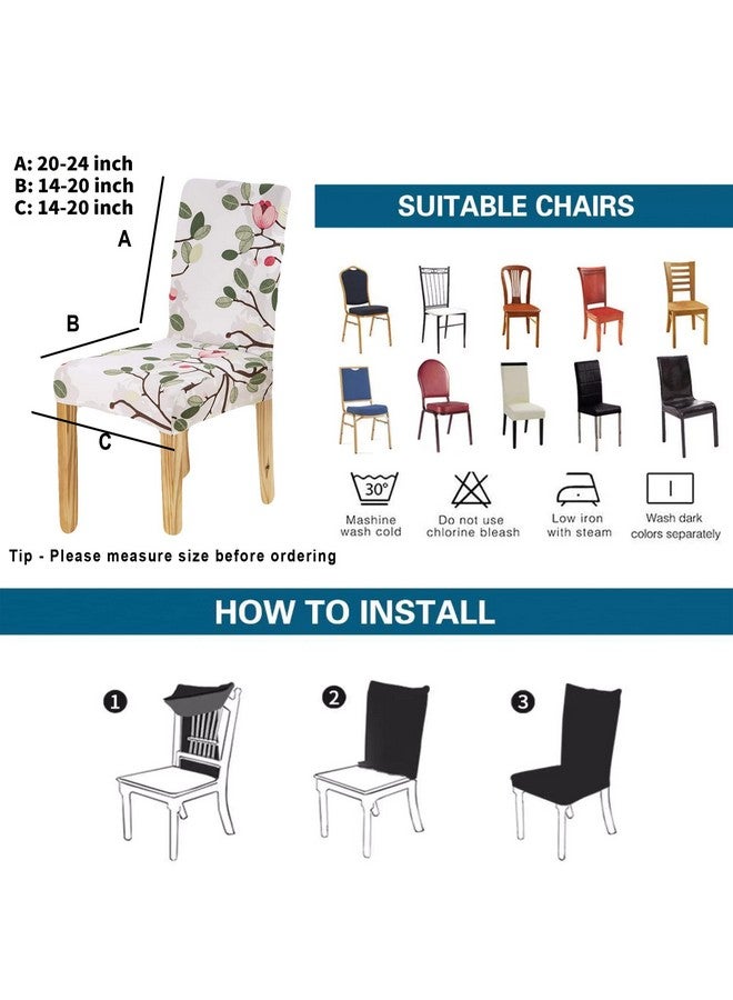 BRIDA® Stretchable Floral Printed Dining Chair Covers Elastic Chair Seat Case Protector, Slipcovers (4 Chair Cover, Black Pink), Polycotton Spandex - Image 5