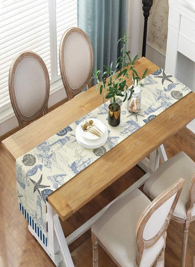 DeeCabin Summer Scallops Starfish Coral Coastal Table Runner, Retro Ocean Beach Sea Animals Theme Home Kitchen Dining Blue Nautical Table Runner 13x60IN, Indoor Outdoor Party Decor - Image 4
