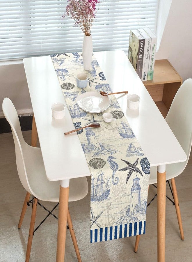 DeeCabin Summer Scallops Starfish Coral Coastal Table Runner, Retro Ocean Beach Sea Animals Theme Home Kitchen Dining Blue Nautical Table Runner 13x60IN, Indoor Outdoor Party Decor - Image 5