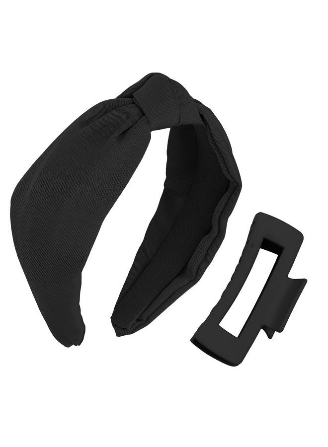 ACO-UINT Black Headband For Women And Large Hair Claw Clip Set Nonslip Knotted Headbands Womens Headband Thick Hairbands Hair Claws Wide Headbands Hair Accessories For Women Girls - Image 1