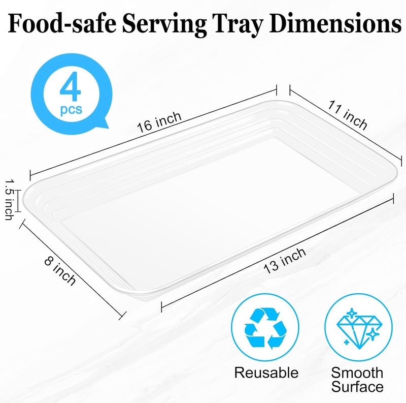 SUT 4Pack Clear Serving Trays for Entertaining 16 x 11 Serving Platters for Snacks Fruit Cookies Dessert Reusable Plastic Trays for Serving Food and Party Organization in Kitchen for Parties - Image 3