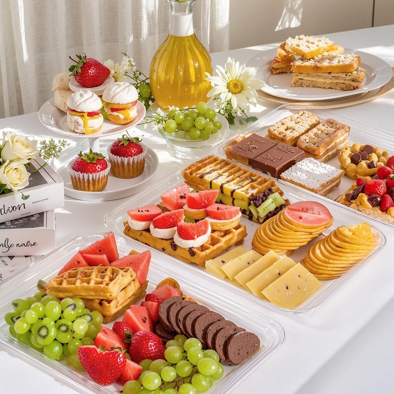 SUT 4Pack Clear Serving Trays for Entertaining 16 x 11 Serving Platters for Snacks Fruit Cookies Dessert Reusable Plastic Trays for Serving Food and Party Organization in Kitchen for Parties - Image 2