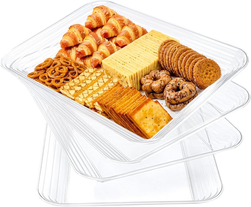 SUT 4Pack Clear Serving Trays for Entertaining 16 x 11 Serving Platters for Snacks Fruit Cookies Dessert Reusable Plastic Trays for Serving Food and Party Organization in Kitchen for Parties - Image 1