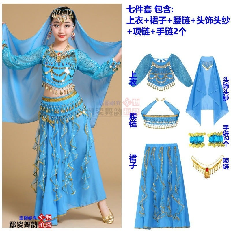 Children'S Long-Sleeved Indian Dance Performance Clothing Xinjiang Dance Performance Clothing Girls Belly Dance Clothing Toddler Ethnic Dance Clothing - Image 1