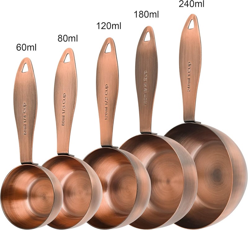 Smithcraft Measuring Cups and Spoons Set, 12 Pieces Stainless Steel Measuring Cup Set, Metal Copper Measuring Cups Spoons, Dry & Liquid Kitchen Measure Cup Spoon & Leveler & Measure Equivalents - Image 4