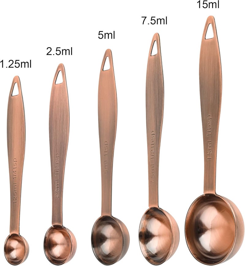 Smithcraft Measuring Cups and Spoons Set, 12 Pieces Stainless Steel Measuring Cup Set, Metal Copper Measuring Cups Spoons, Dry & Liquid Kitchen Measure Cup Spoon & Leveler & Measure Equivalents - Image 5