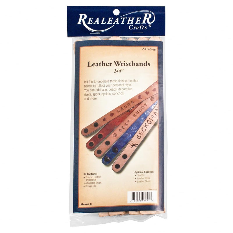 Realeather C4140-08 Narrow Leather Wristbands with Snap Closure, 7.5â€ to 8.5â€ L X .75" W, Natural, 8-Pack
