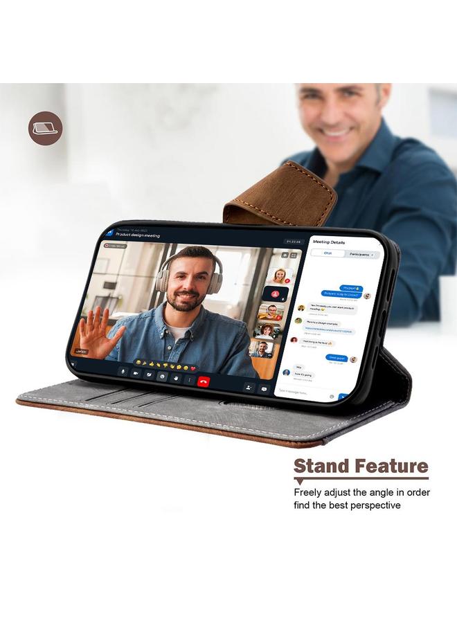 S-TOP Case For iPhone 13 Pro Max Color Stitching Skin Feel Leather RFID Blocking Phone Case - Image 4