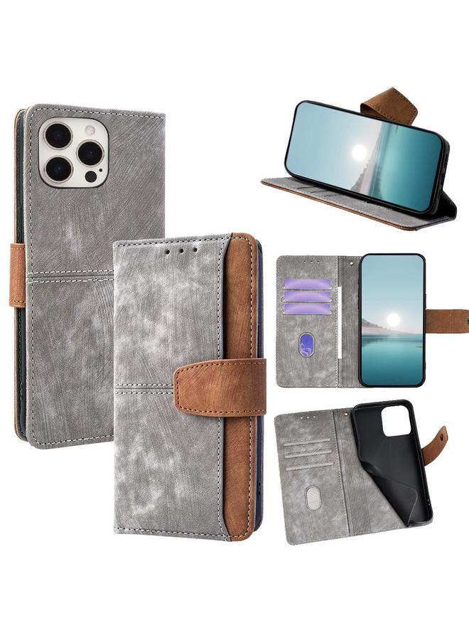 S-TOP Case For iPhone 13 Pro Max Color Stitching Skin Feel Leather RFID Blocking Phone Case - Image 1