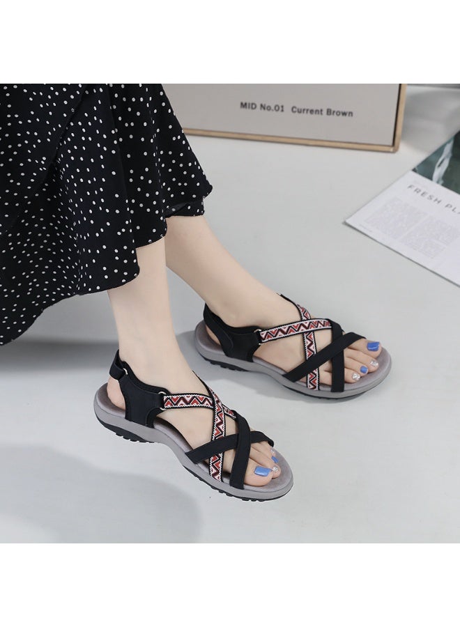 NIBEMINENT Women's Sandals Summer Casual PU Non-Slip Soft Color Bohemia Beach Hollow Out Open Toe Roman Shoes  - Image 2