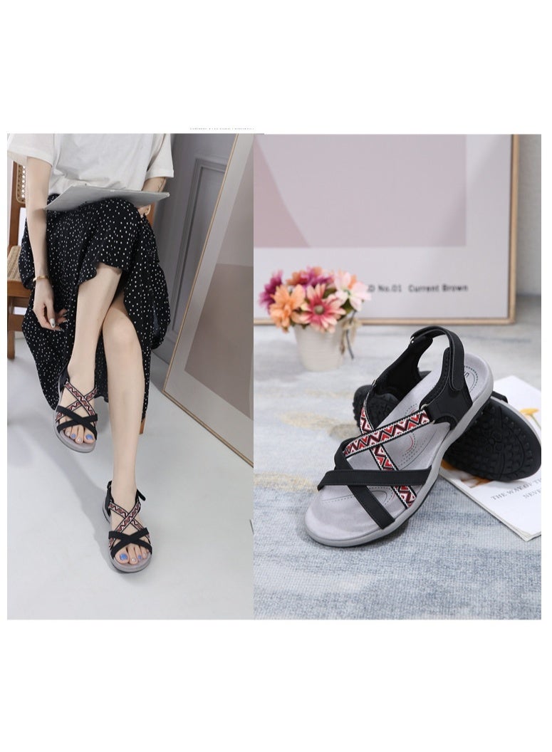 NIBEMINENT Women's Sandals Summer Casual PU Non-Slip Soft Color Bohemia Beach Hollow Out Open Toe Roman Shoes  - Image 4
