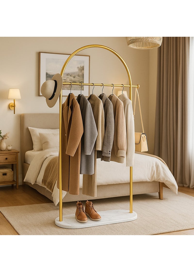 Y&D Metal Arch Coat Rack Freestanding with Heavy Stable Marble Base Sturdy Coat Rack Stand for Clothes/Bags/Hats Gold Color Coat Rack Stand for Entryway Bedroom Office Narrow Place  - Image 1