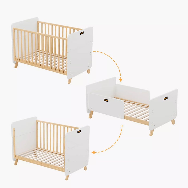 السعادة هوم  3-in-1 Wooden Baby Crib, Baby Bed, Convertible Baby Bed, 3 Adjustable Base Positions, Short Safety Bar, From Birth to 6 Years - Image 5