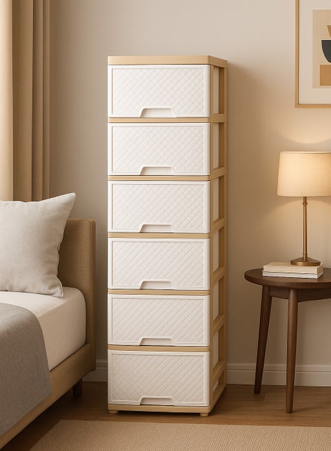 6-Tier Plastic Storage Drawer Cabinet – 42cm Depth × 34cm Width × 124cm Height – Stylish & Practical Home Organizer