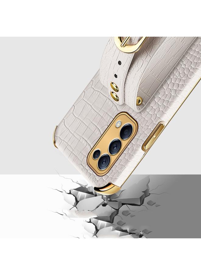 S-TOP Case For OPPO Reno5 Pro Plus Electroplated TPU Crocodile Pattern Leather Case with Wrist Strap - Image 4
