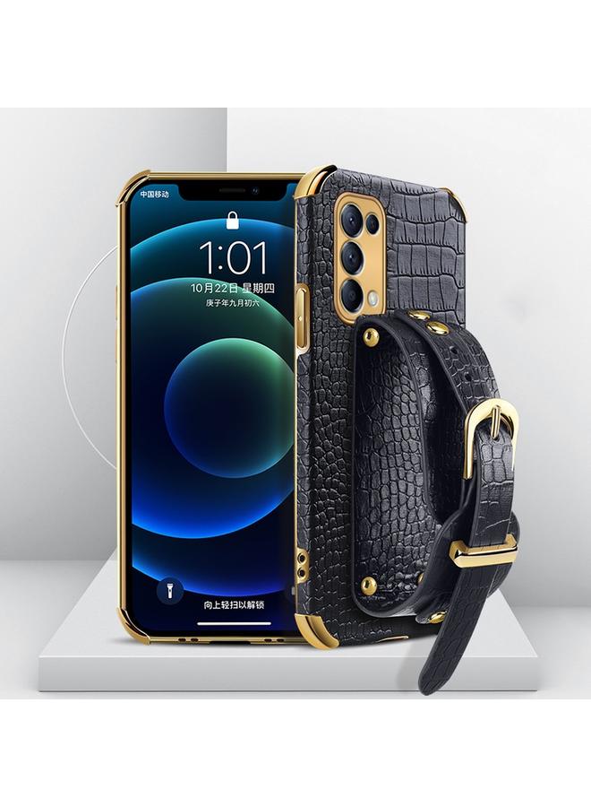 S-TOP Case For OPPO Reno5 Pro Plus Electroplated TPU Crocodile Pattern Leather Case with Wrist Strap - Image 1