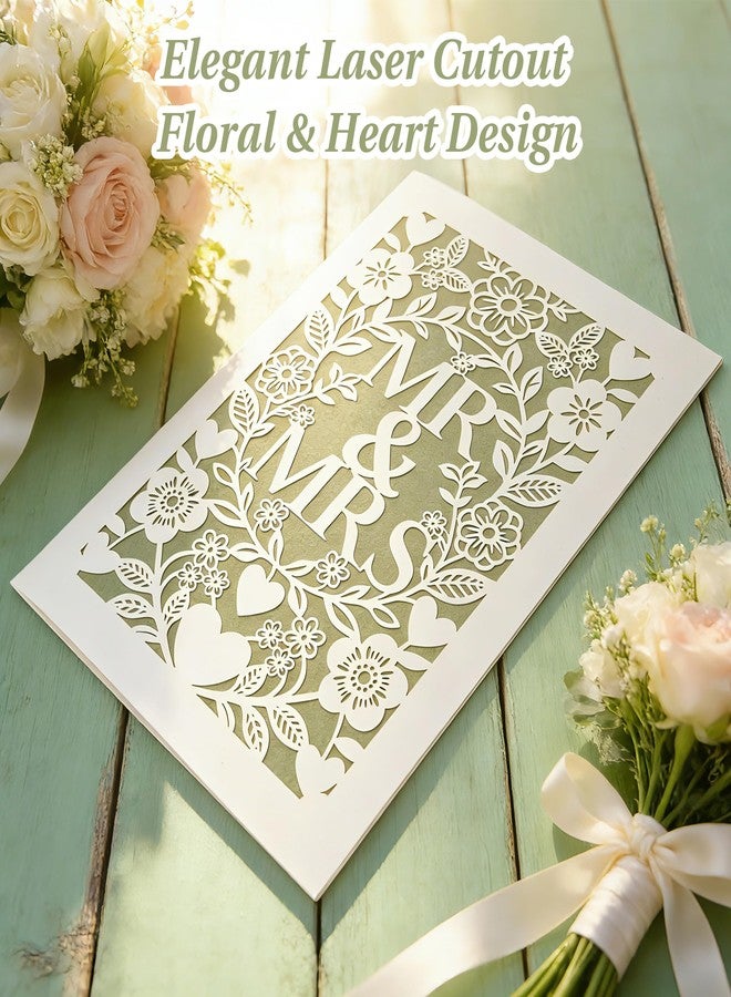 SEEBERY Elegant Wedding Card for Bride and Groom, Laser-Cut Floral Heart Design, Congratulations Wedding Card with Envelope & Sticker for Newlyweds, Bridal Shower & Engagement - Image 4