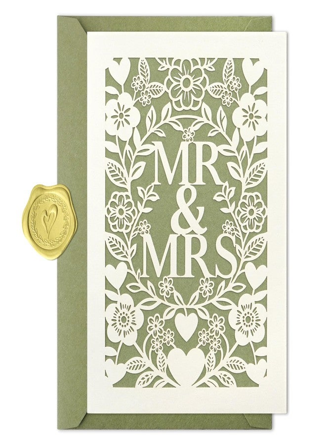 SEEBERY Elegant Wedding Card for Bride and Groom, Laser-Cut Floral Heart Design, Congratulations Wedding Card with Envelope & Sticker for Newlyweds, Bridal Shower & Engagement - Image 1