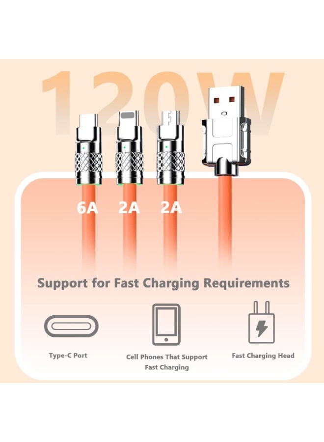 كابل شحن فائق السرعة 3 في 1 بقوة 120 واط | سلك بيانات متين من السيليكون السائل بطول 2 متر | شاحن عالمي لـ Lightning, Type-C, و Micro USB - Image 2