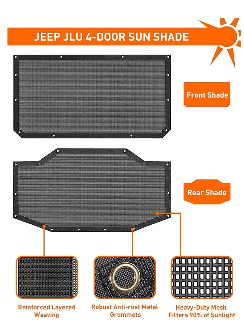 SYOSI Car Sunshade Mesh Sun Shade Cover UV Bikini Screen Blocker for 2018-2021 Jeep Wrangler JL JLU 4 Door Blocks UV Wind Noise Front and Rear 2 Piece Black - Image 2