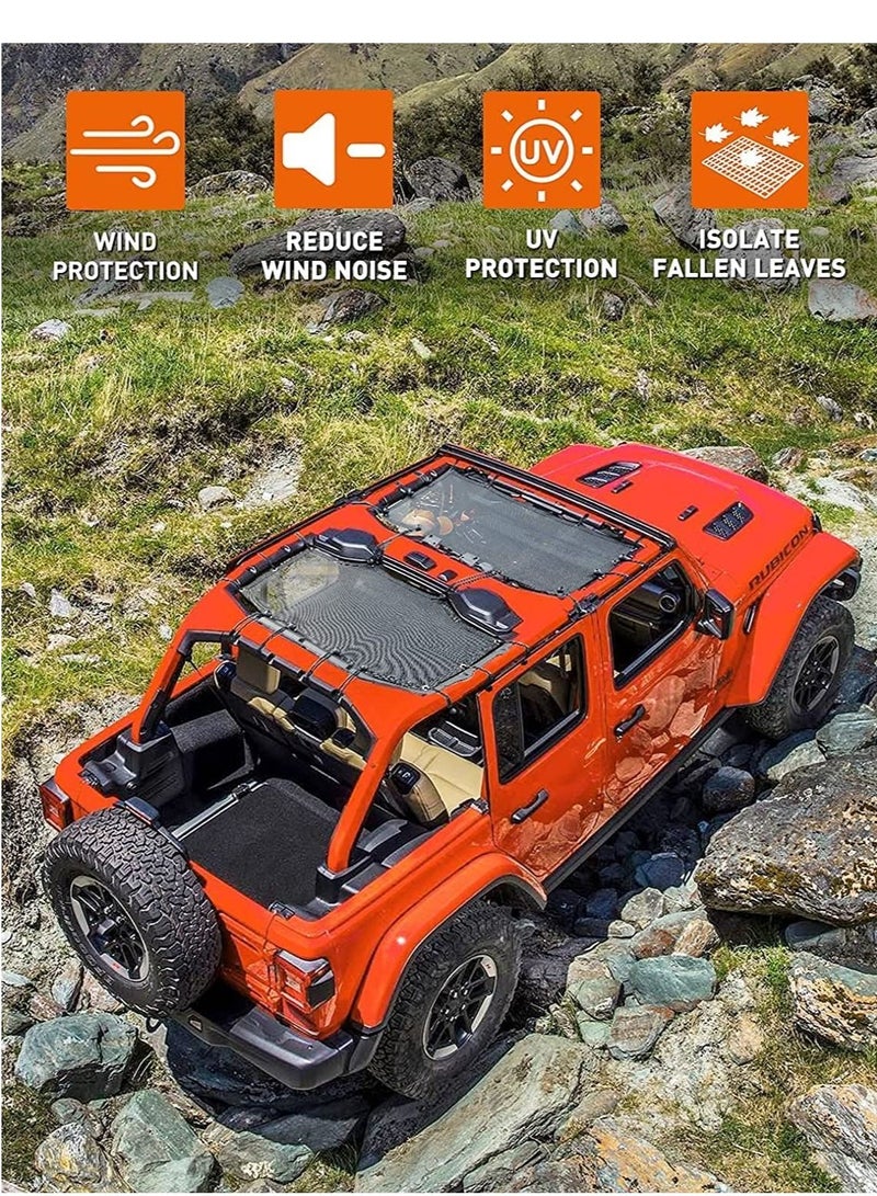 SYOSI Car Sunshade Mesh Sun Shade Cover UV Bikini Screen Blocker for 2018-2021 Jeep Wrangler JL JLU 4 Door Blocks UV Wind Noise Front and Rear 2 Piece Black - Image 4