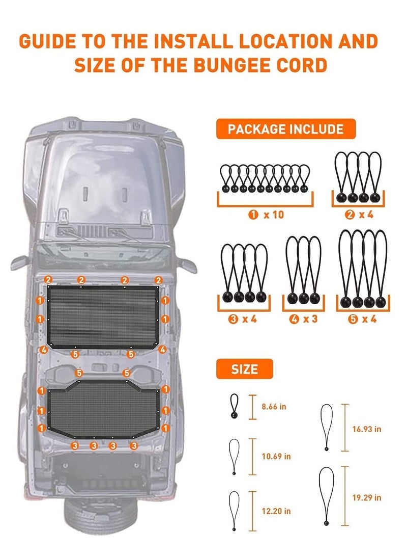 SYOSI Car Sunshade Mesh Sun Shade Cover UV Bikini Screen Blocker for 2018-2021 Jeep Wrangler JL JLU 4 Door Blocks UV Wind Noise Front and Rear 2 Piece Black - Image 3