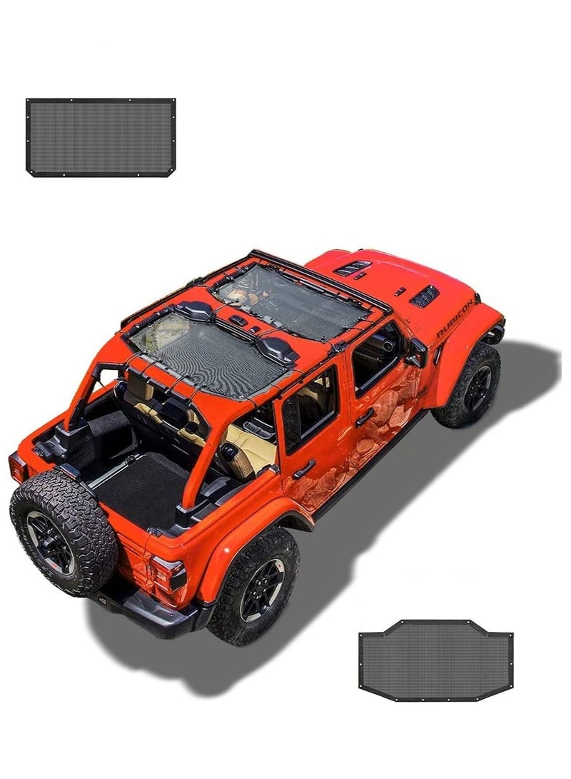 SYOSI Car Sunshade Mesh Sun Shade Cover UV Bikini Screen Blocker for 2018-2021 Jeep Wrangler JL JLU 4 Door Blocks UV Wind Noise Front and Rear 2 Piece Black - Image 1