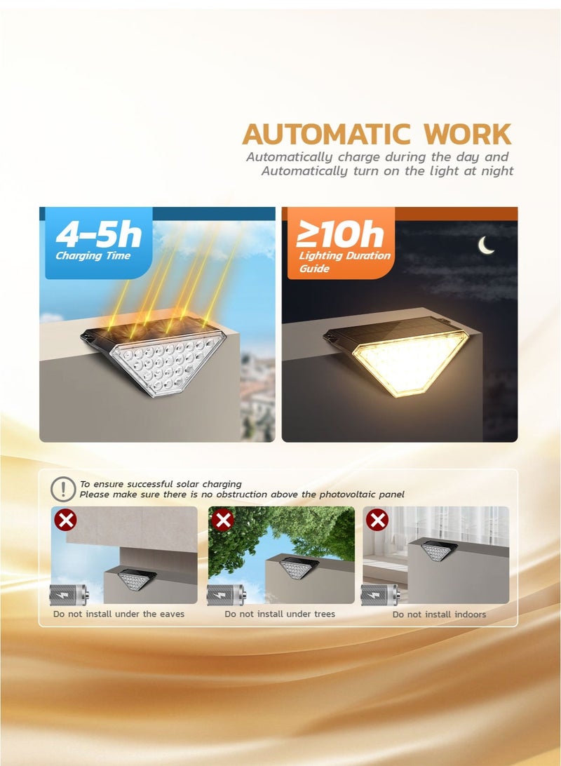 مودي 2/5/10 قطع مصباح حائط يعمل بالطاقة الشمسية 127.5×56×56 مم أبيض دافئ 24 ليد مقاوم للماء IP64 مصباح حائط يعمل بالطاقة الشمسية للسلالم الخارجية وإضاءة ممرات الحدائق - Image 5