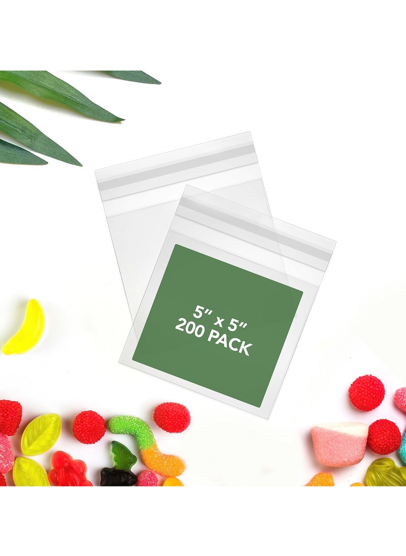 Generic - 200 Pcs Self-sealing Cellophane Bags, Clear Plastic Cello Bags 5x5 Inches Self-adhesive Cellophane Baggies for Snacks, Cookies, Candies, Treats, Pastries, Party Favors - Image 1