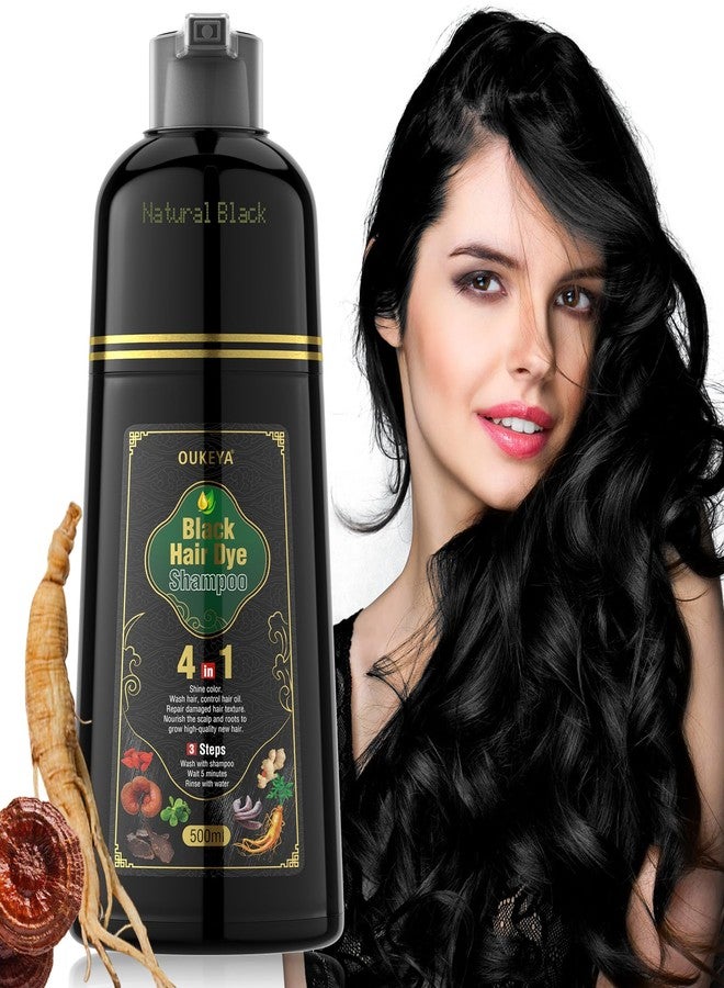 OUKEYA Black Hair Dye Shampoo 4 In 1, Hair Color Shampoo for Gray Hair Coverage for Women & Men, Instant Natural Herbal Ingredients Color, Professional Salon-Level Treatments - Image 1