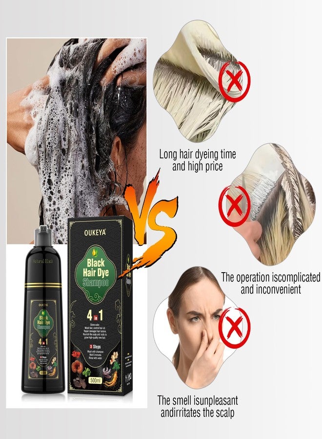 OUKEYA Black Hair Dye Shampoo 4 In 1, Hair Color Shampoo for Gray Hair Coverage for Women & Men, Instant Natural Herbal Ingredients Color, Professional Salon-Level Treatments - Image 4