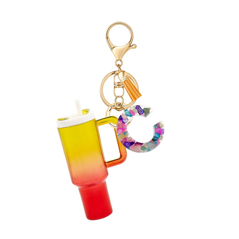 Beofinest Mini Tumbler Chapstick Holder Keychain, Initial Letter Stanley Cup Charms Fashion Tassel Keychain for Backpack - Image 1